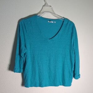 Chico's‎ Womens Shirt Blouse 100% Linen V Neck Popover Aqua Blue Plus Size XXL 4